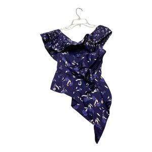 Women’s Self-Portrait one shoulder, frilled botanical printed top, size 4